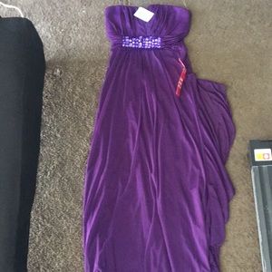 Pretty purple long flowing strapless dress
